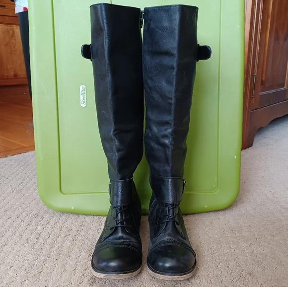 Women's Vintage 90s ALDO Knee-high Black Leather Riding Boots - Picture 3 of 5